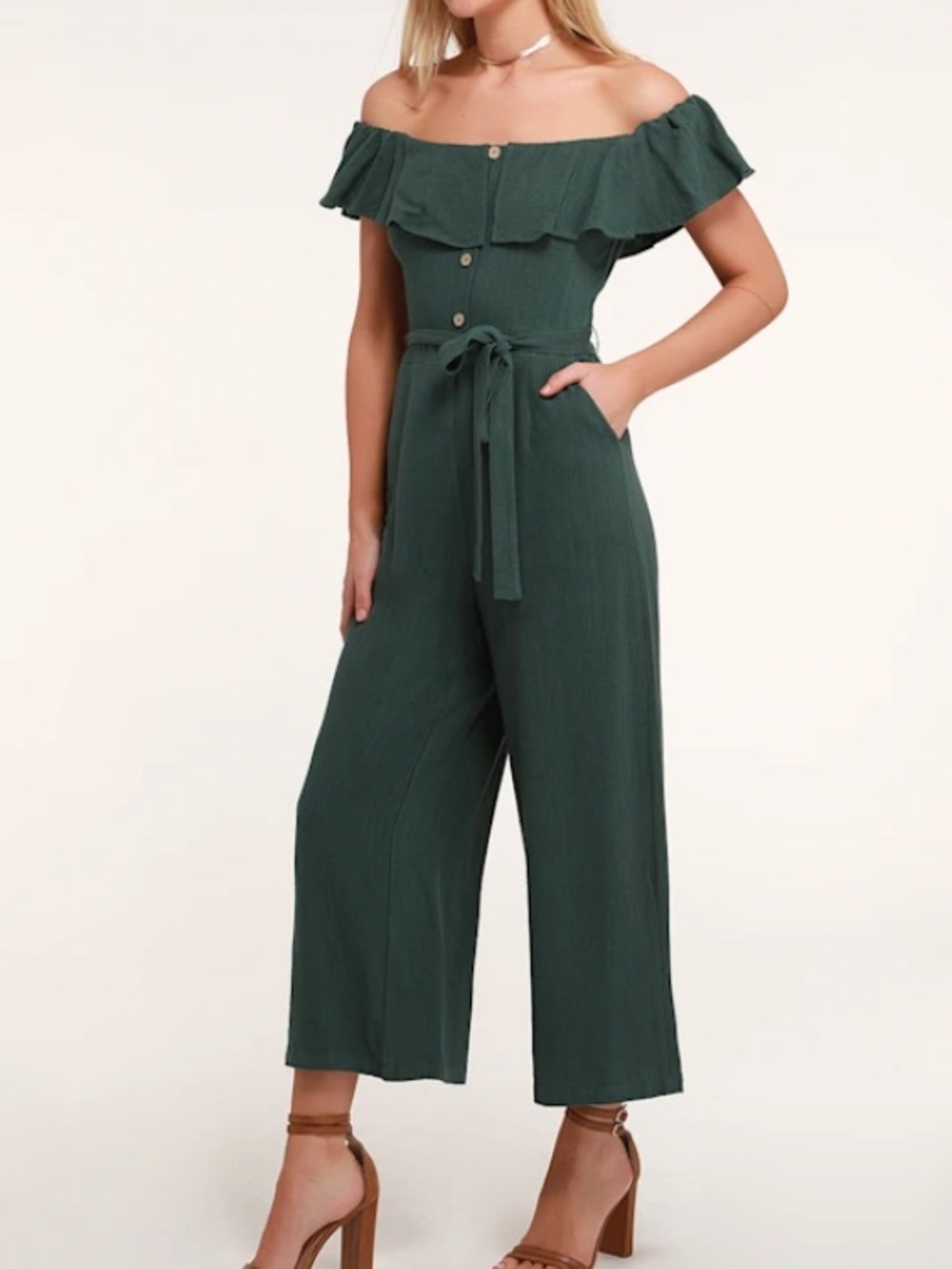 Lulu‘s off the shoulder jumpsuit.